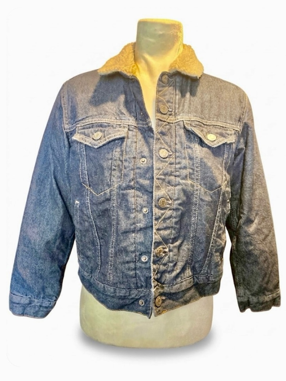 GAP Blue Denim Jacket with Cream Sherpa Collar
